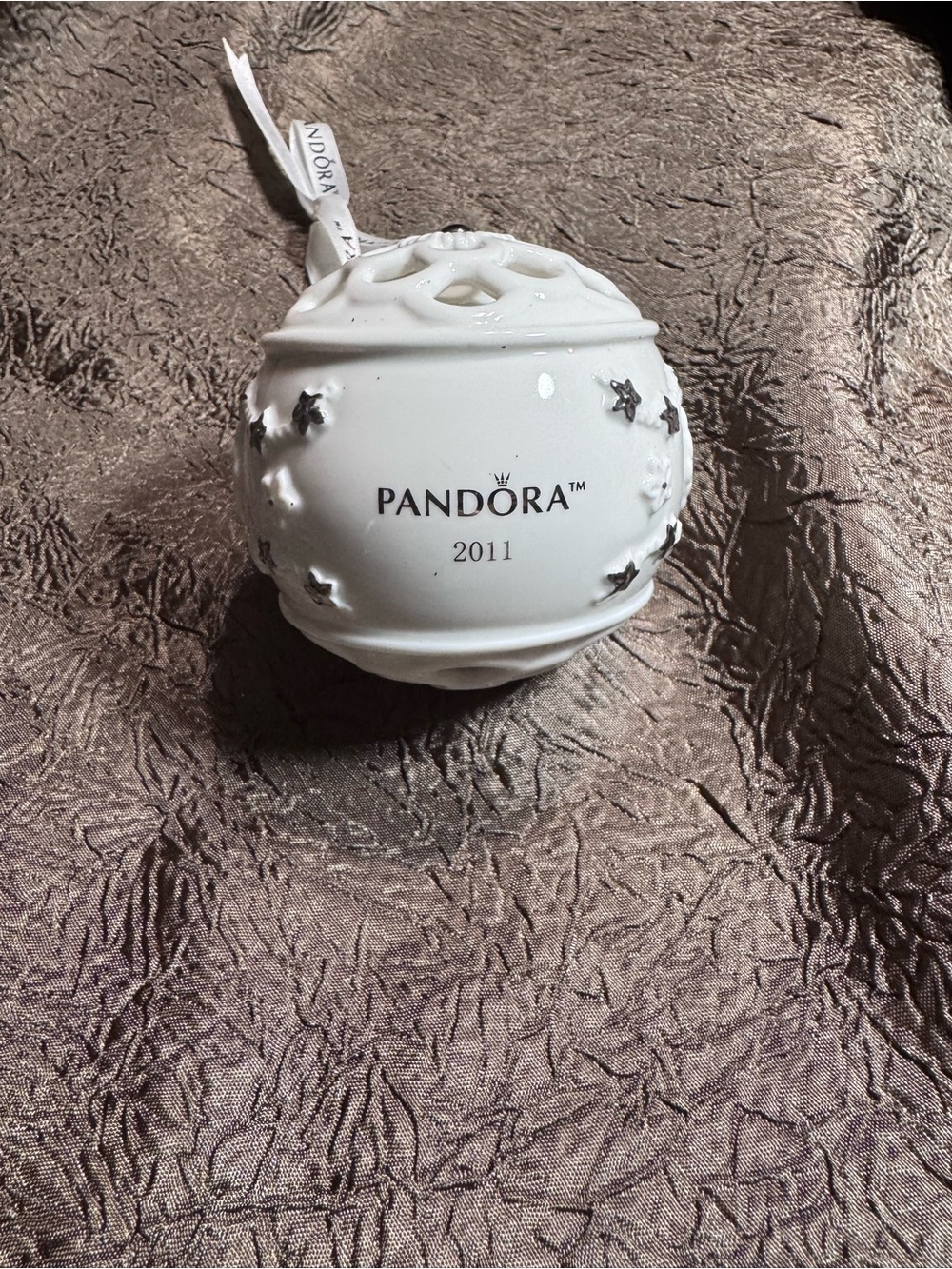 2011 Pandora White Ceramic Holiday Ornament with Silver Star Accents